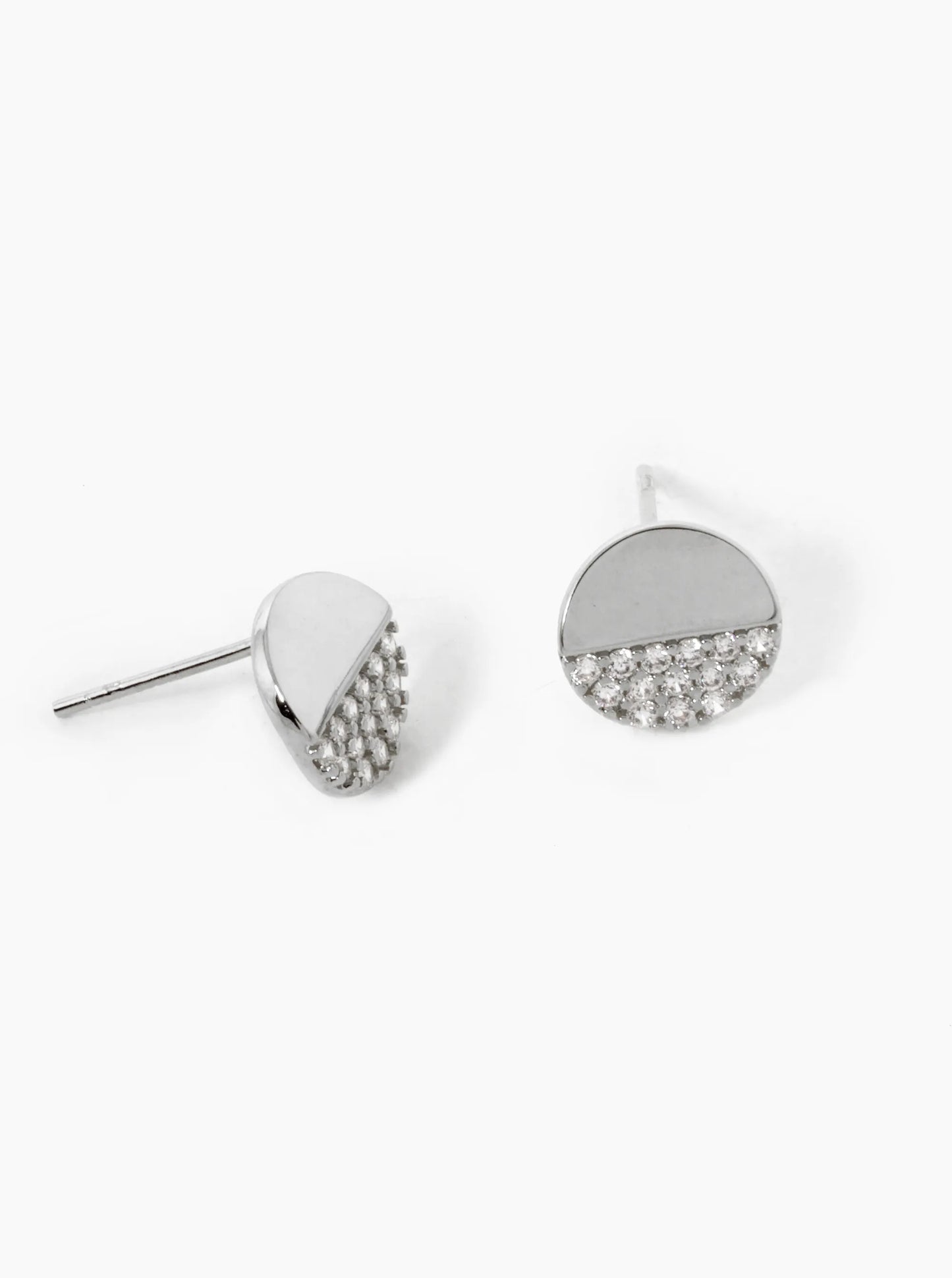 White Gold Dipped CZ Pave 8mm Round Stud Earrings