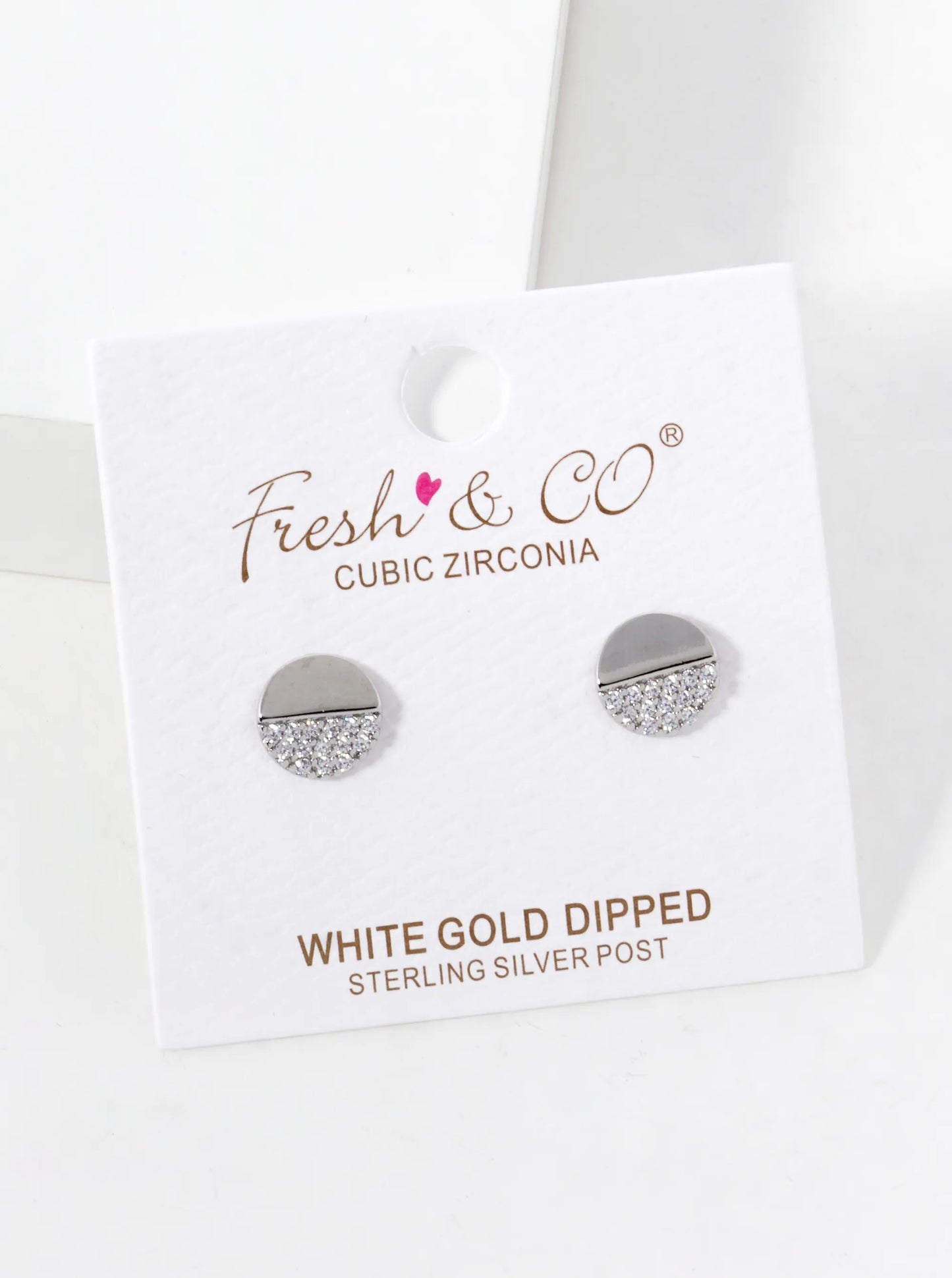 White Gold Dipped CZ Pave 8mm Round Stud Earrings