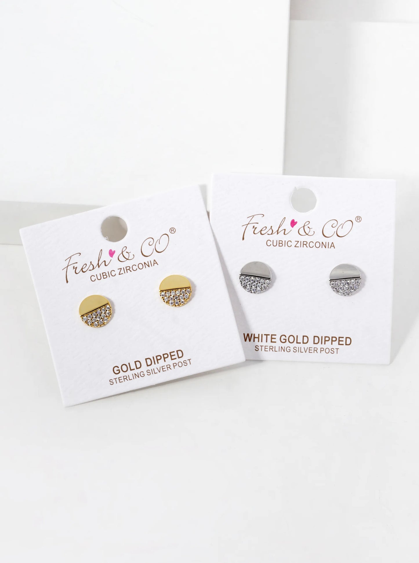 White Gold Dipped CZ Pave 8mm Round Stud Earrings