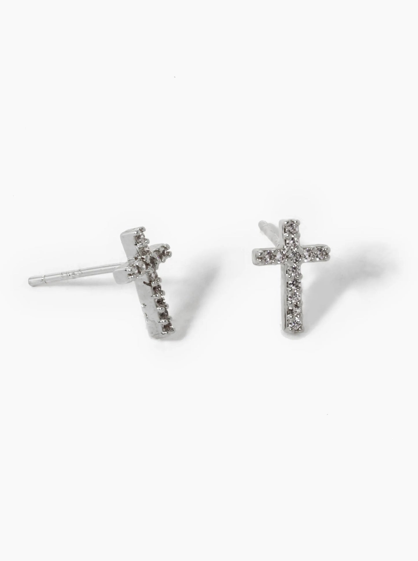 18k Gold Dipped CZ Pave 9mm Cross Stud Earrings