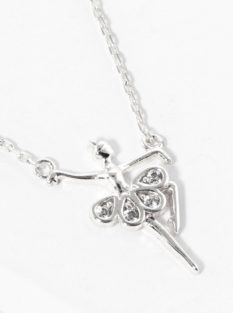 White Gold Dipped CZ Pave Ballerina Pendant Necklace