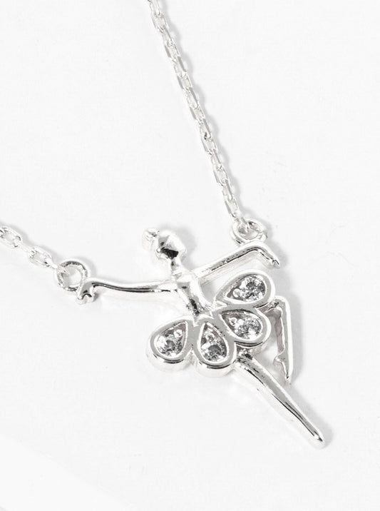 White Gold Dipped CZ Pave Ballerina Pendant Necklace