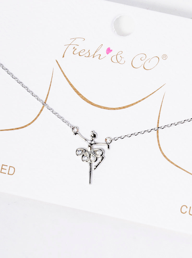 White Gold Dipped CZ Pave Ballerina Pendant Necklace