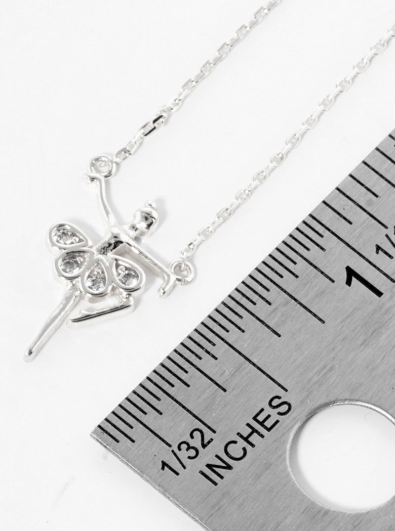 White Gold Dipped CZ Pave Ballerina Pendant Necklace