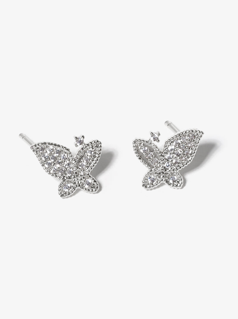 18K Gold Dipped CZ Pave Butterfly Stud Earrings