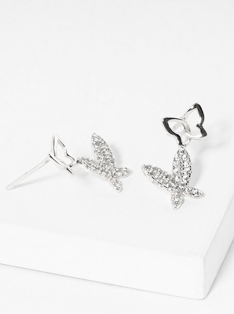 18K Gold Dipped CZ Pave Butterfly Stud Earrings