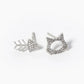 18k Gold Dipped CZ Pave Cat And Fishbone Stud Earrings