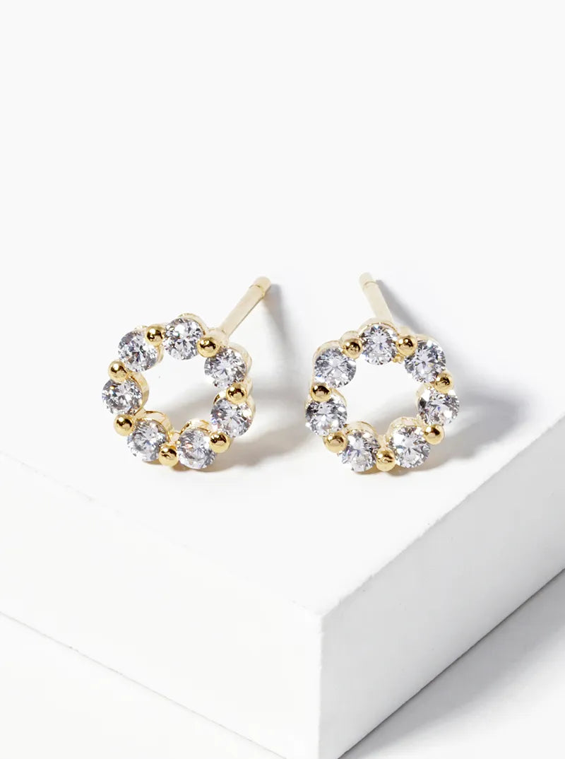 White Gold Dipped CZ Pave Circle Post Stud Earrings