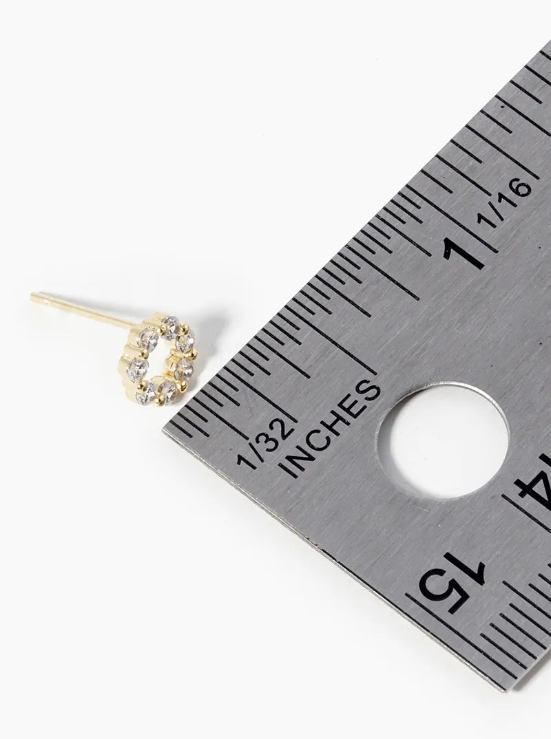 White Gold Dipped CZ Pave Circle Post Stud Earrings
