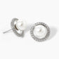18k Gold Dipped CZ Pave Circle With Pearl Stud Earrings