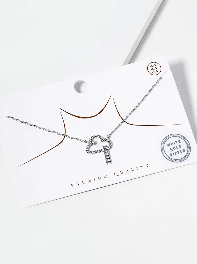 White Gold Dipped CZ Pave Cloud Ladder Pendant Necklace