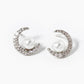 18k Gold Dipped CZ Pave Crescent Moon With Pearl Stud Earrings