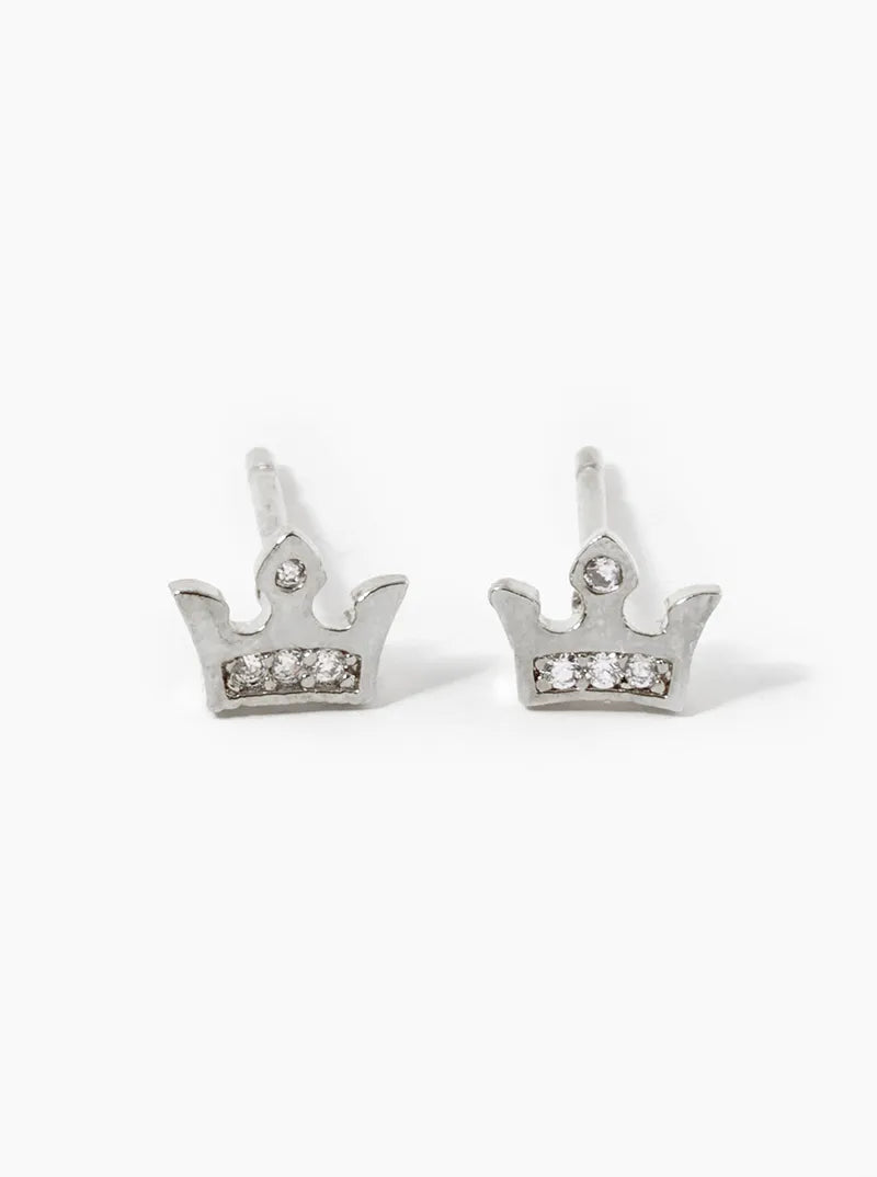 18k Gold Dipped CZ Pave Crown Stud Earrings