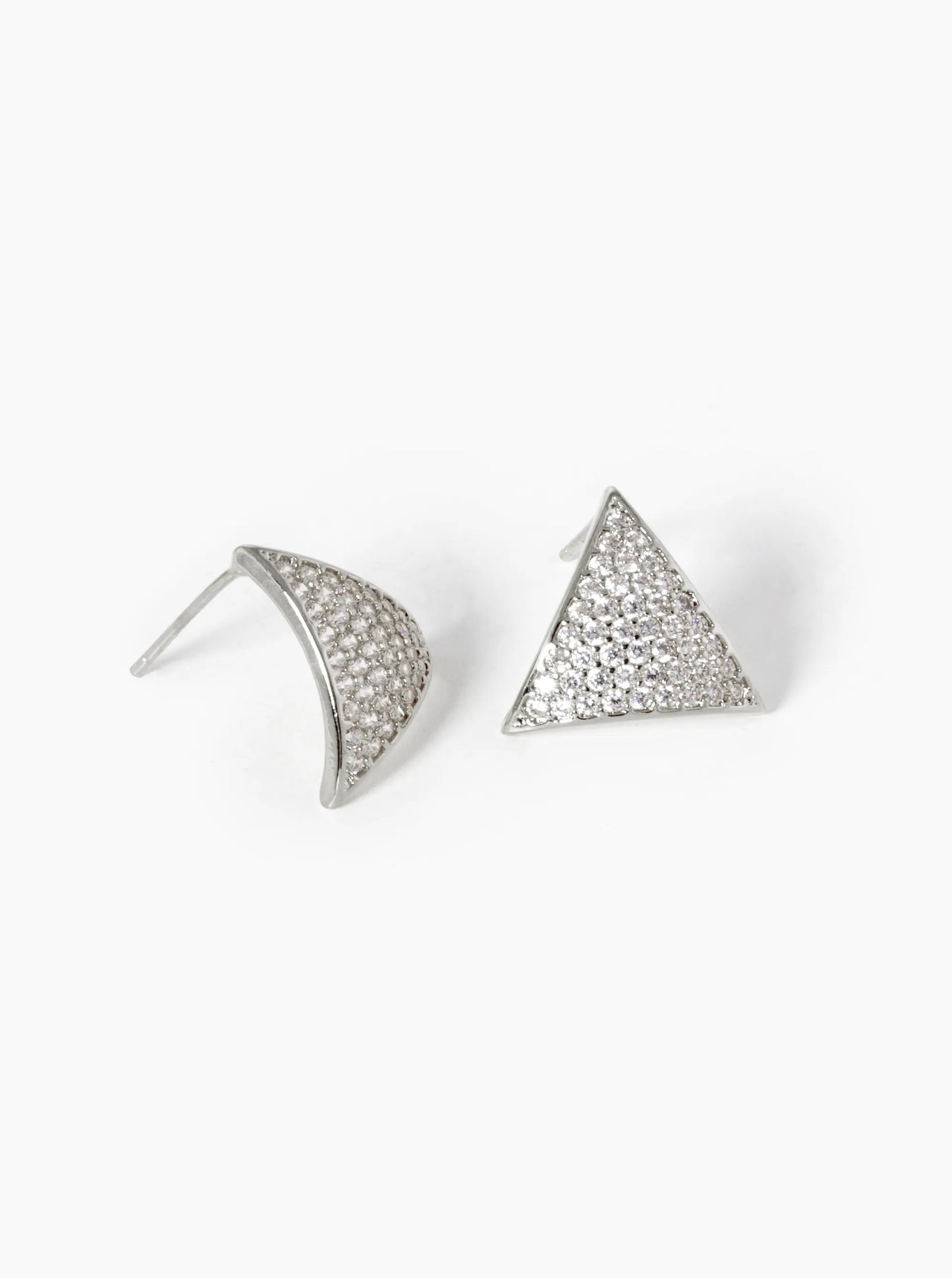 18k Gold Dipped CZ Pave Curved Triangle Stud Earrings