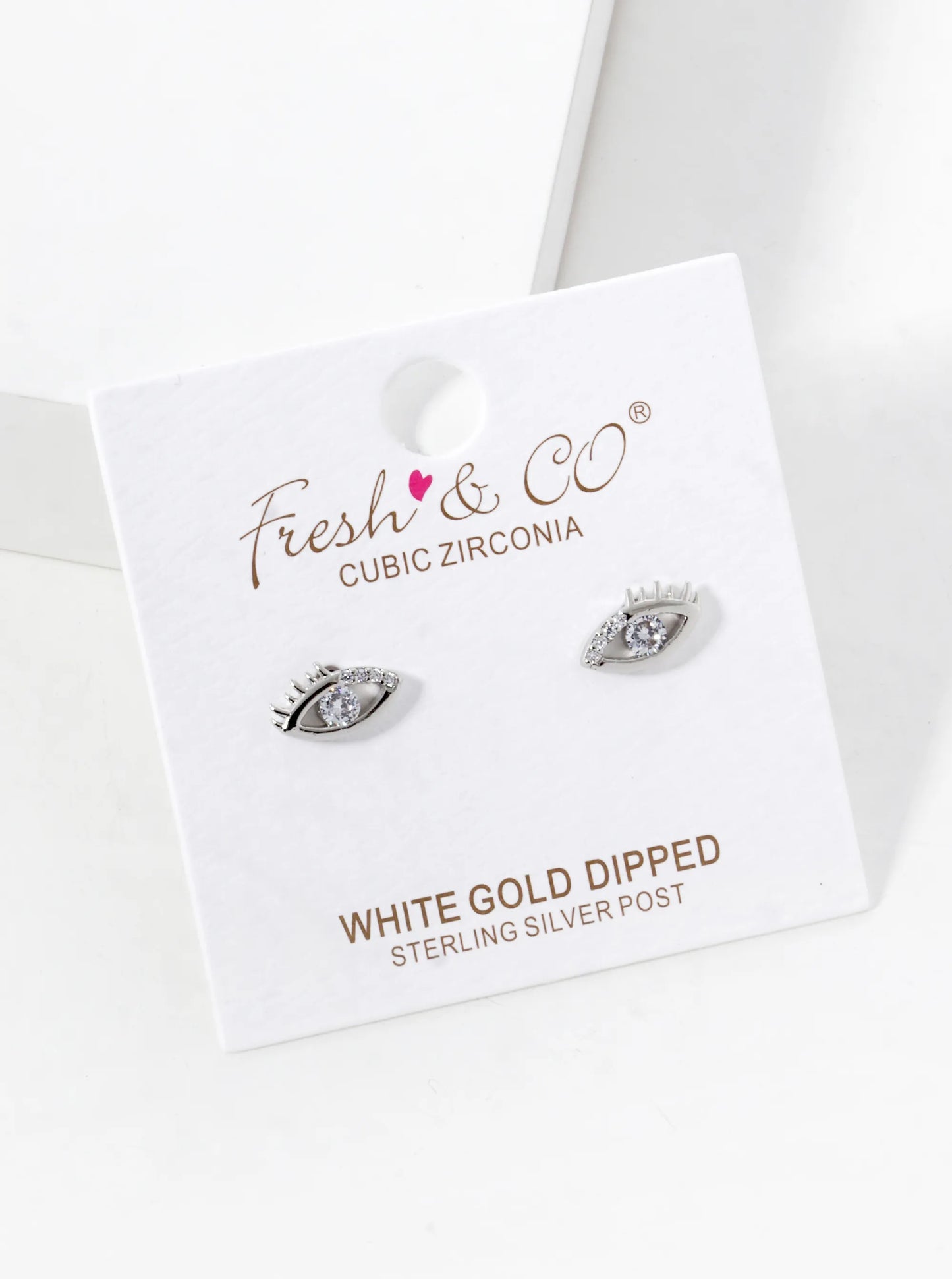 White Gold Dipped CZ Pave Evil Eye Spiritual Stud Earrings