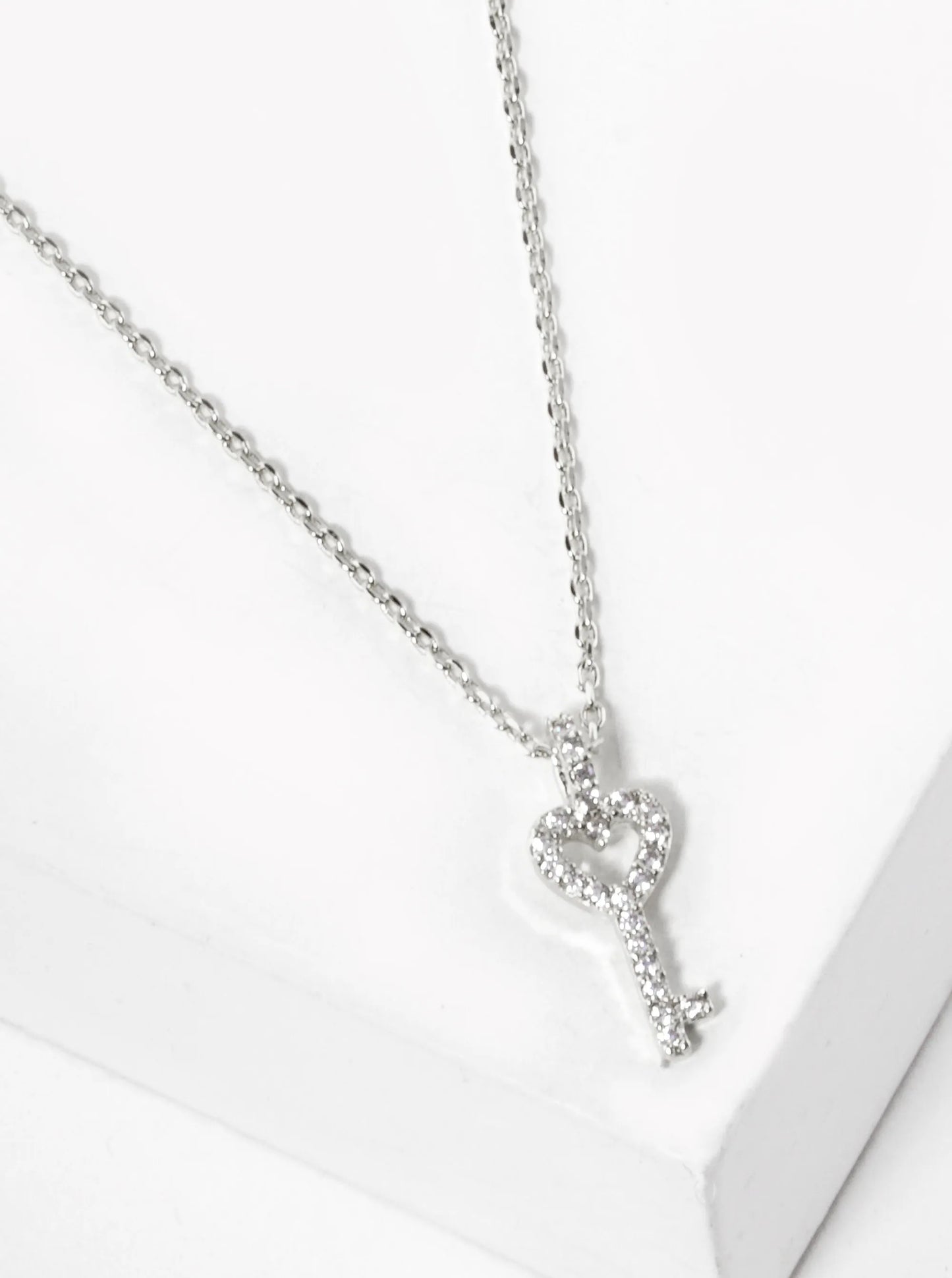 18K Gold Dipped CZ Pave Heart Key Pendant Necklace