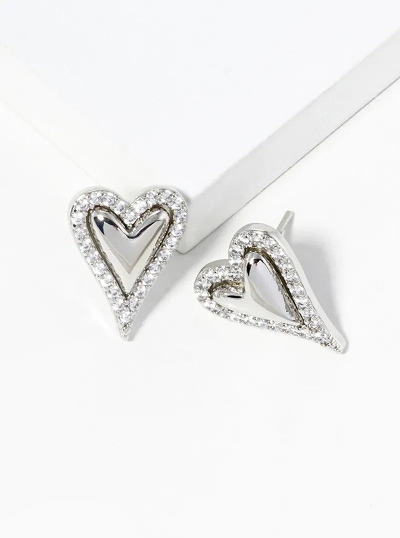 18k Gold Dipped CZ Pave Heart Post Stud Earrings