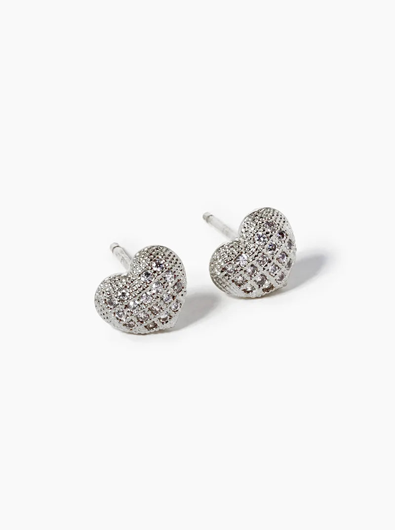 18k Gold Dipped CZ Pave Heart Post Stud Earrings