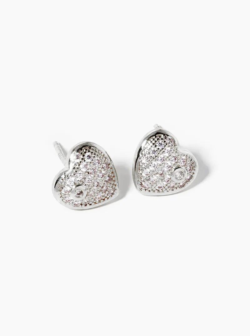 18k Gold Dipped CZ Pave Heart Post Stud Earrings