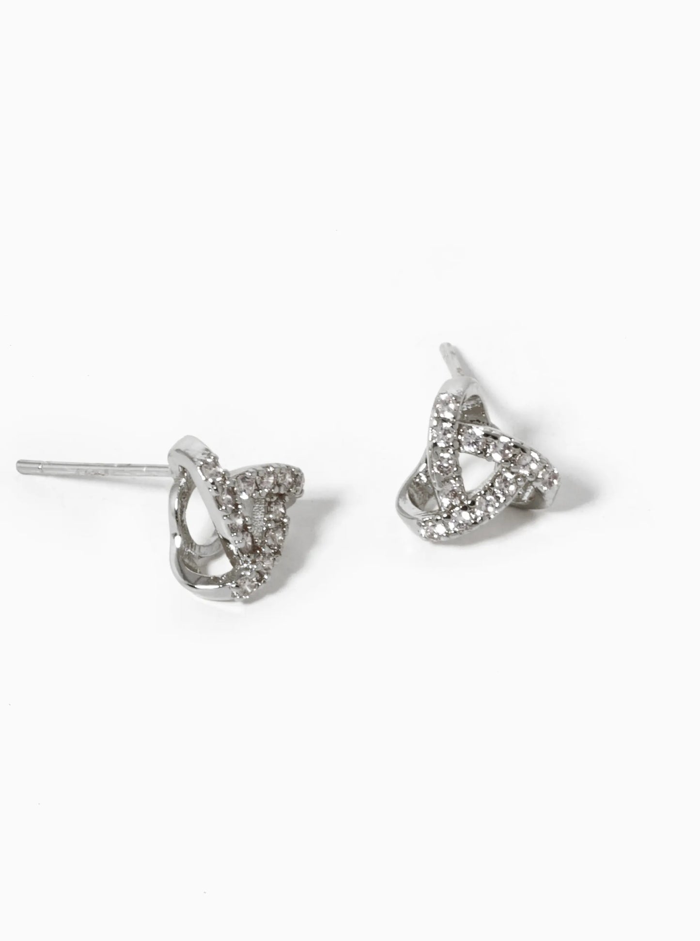 White Gold Dipped CZ Pave Impossible Triangle Stud Earrings