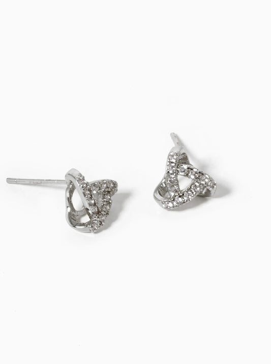 White Gold Dipped CZ Pave Impossible Triangle Stud Earrings