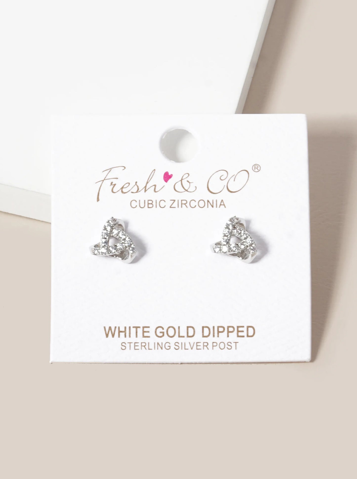 White Gold Dipped CZ Pave Impossible Triangle Stud Earrings