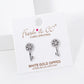 White Gold Dipped CZ Pave Key Stud Earrings