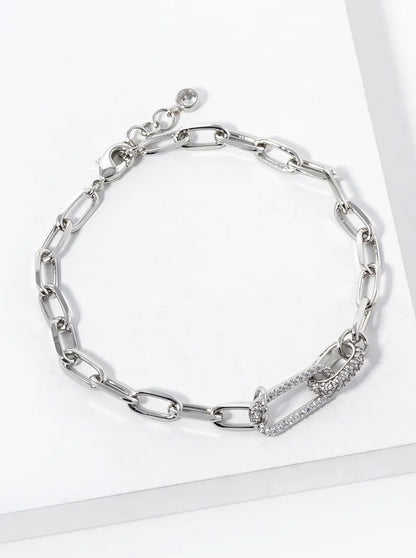 White Gold Dipped CZ Pave Link Chain Bracelet