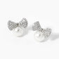 18K Gold Dipped CZ Pave Pearl Ribbon Bow Stud Earrings