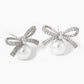 18K Gold Dipped CZ Pave Pearl Ribbon Bow Stud Earrings