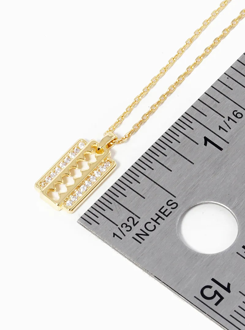 White Gold Dipped CZ Pave Razor Pendant Necklace
