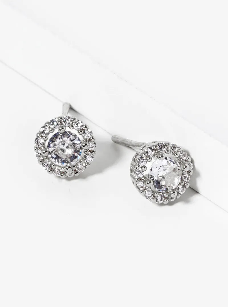 18k Gold Dipped CZ Pave Round Post Stud Earrings