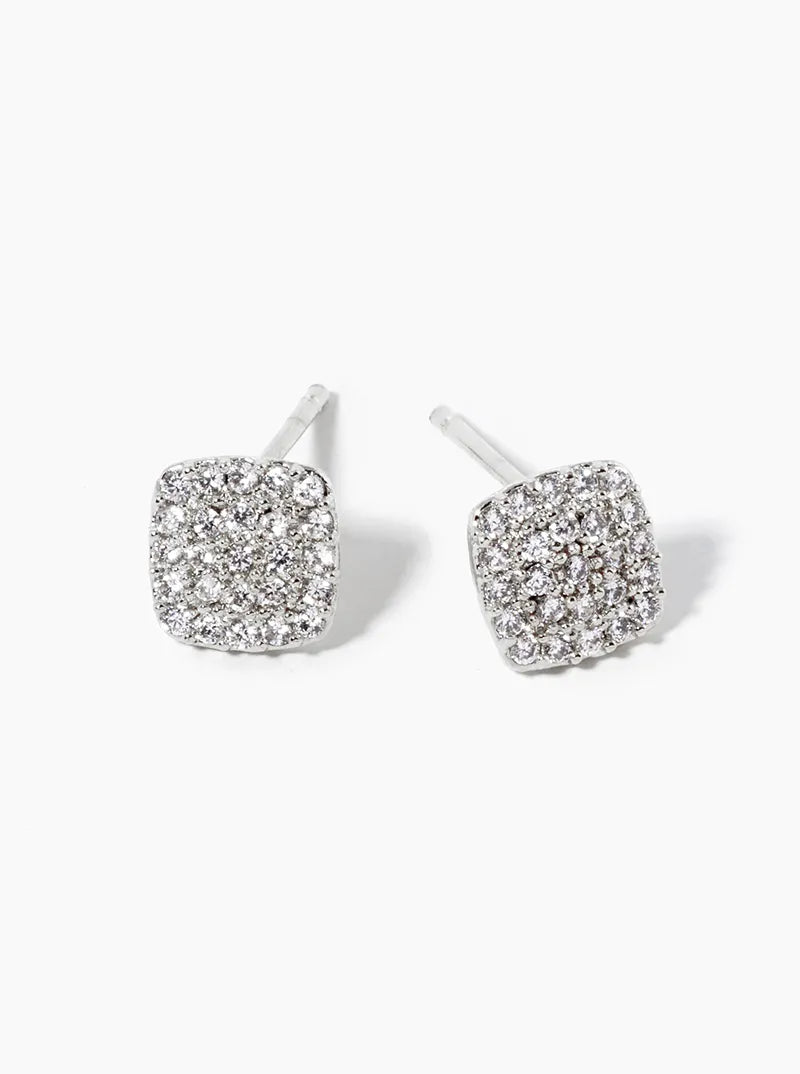 18k Gold Dipped CZ Pave Rounded Square Post Stud Earrings