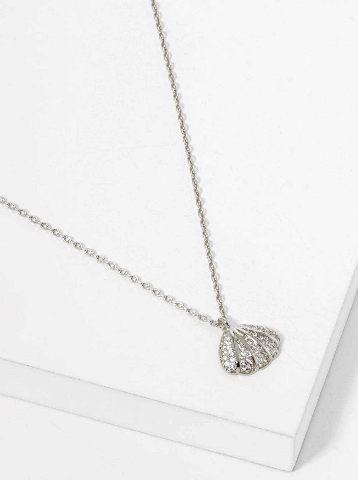 18k Gold Dipped CZ Pave Seashell Pendant Necklace