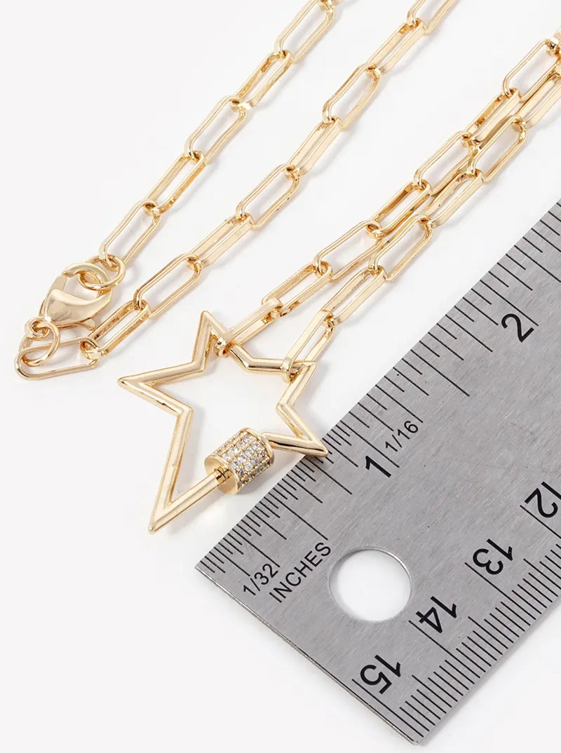 White Gold Dipped CZ Pave Star Pendant Chain Necklace