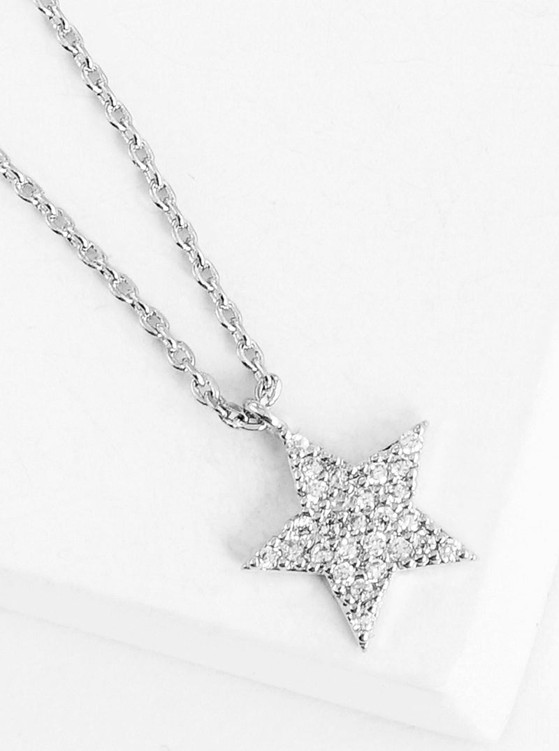 White Gold Dipped CZ Pave Star Pendant Delicate Necklace