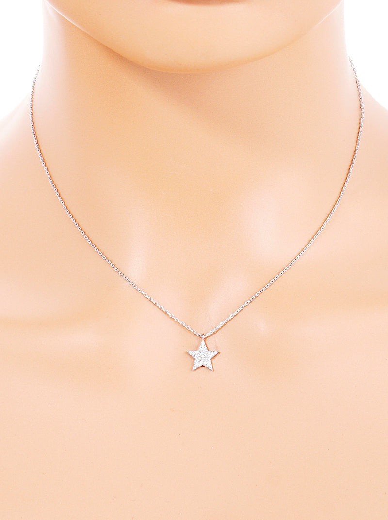 White Gold Dipped CZ Pave Star Pendant Delicate Necklace