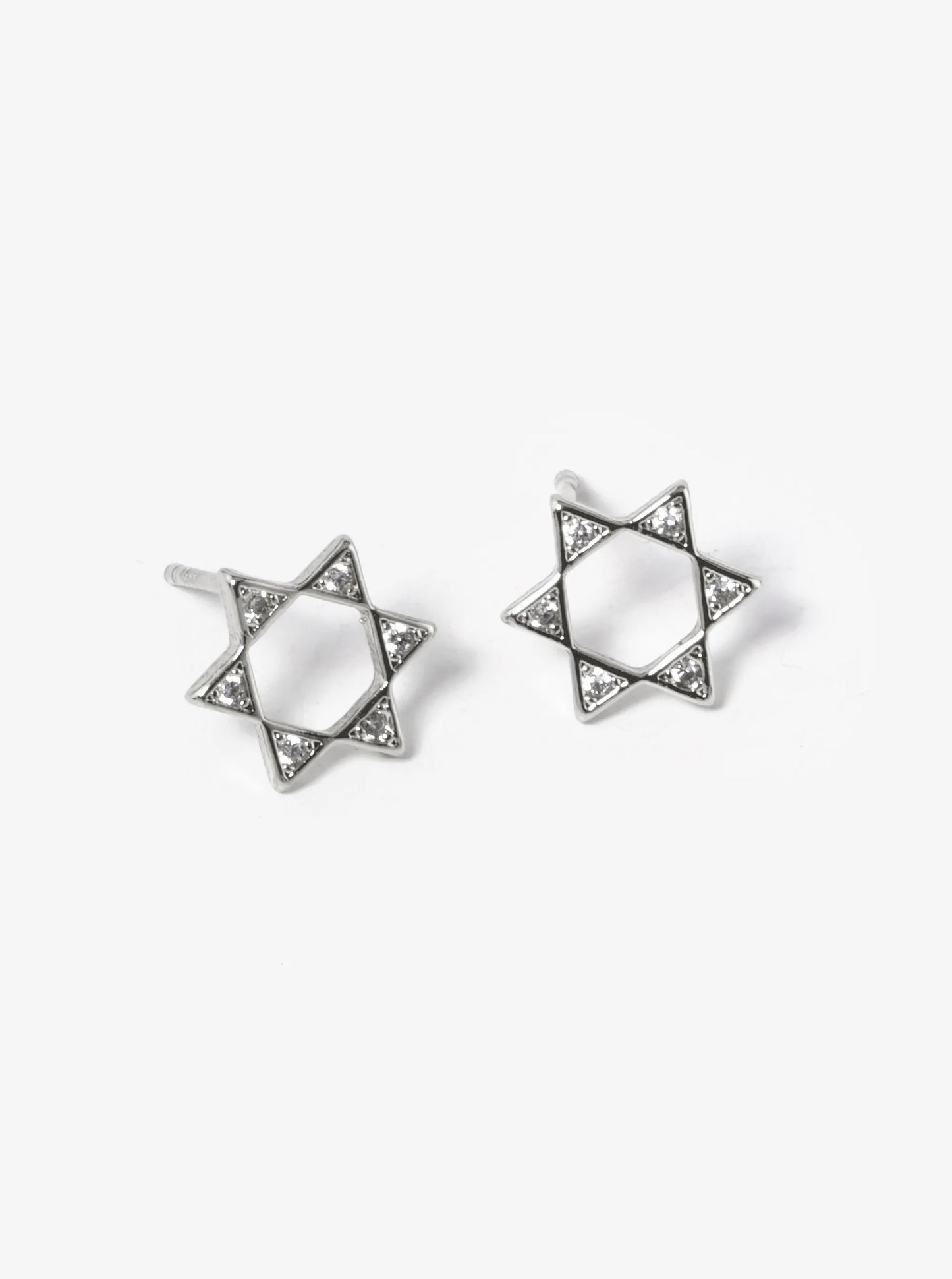 White Gold Dipped CZ Pave Star Of David Stud Earrings