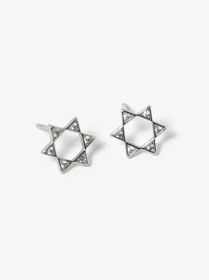 White Gold Dipped CZ Pave Star Of David Stud Earrings