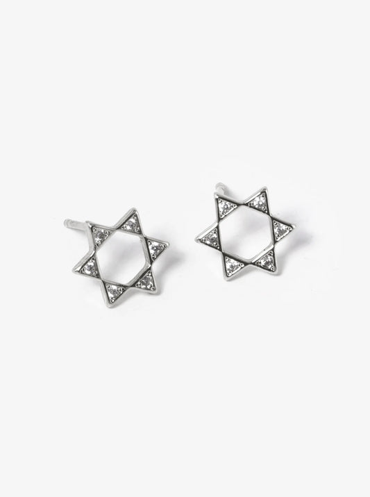 White Gold Dipped CZ Pave Star Of David Stud Earrings