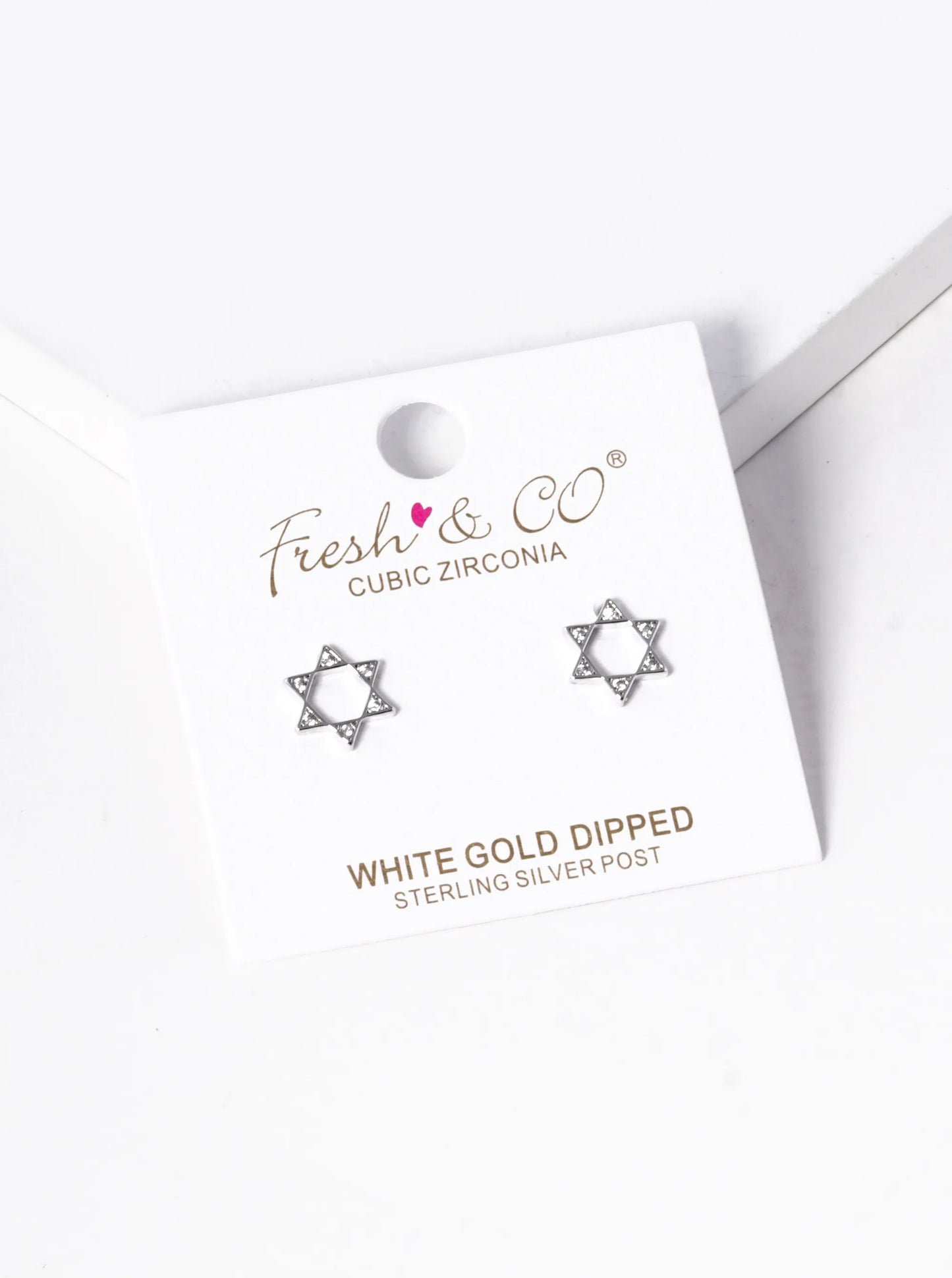 White Gold Dipped CZ Pave Star Of David Stud Earrings