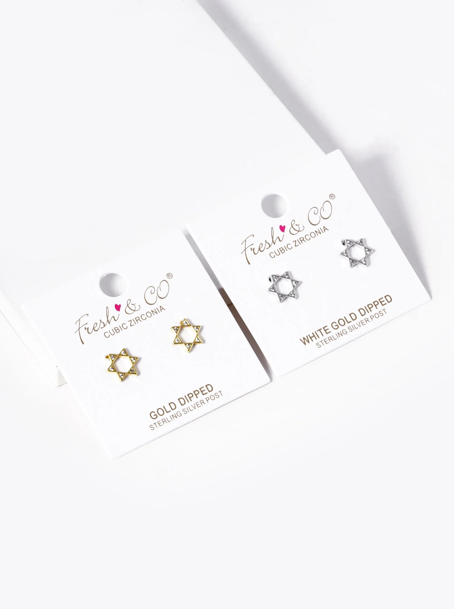 White Gold Dipped CZ Pave Star Of David Stud Earrings