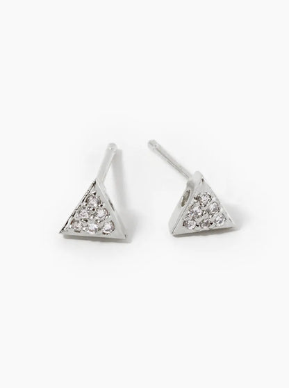 White Gold Dipped CZ Pave Triangle Stud Earrings