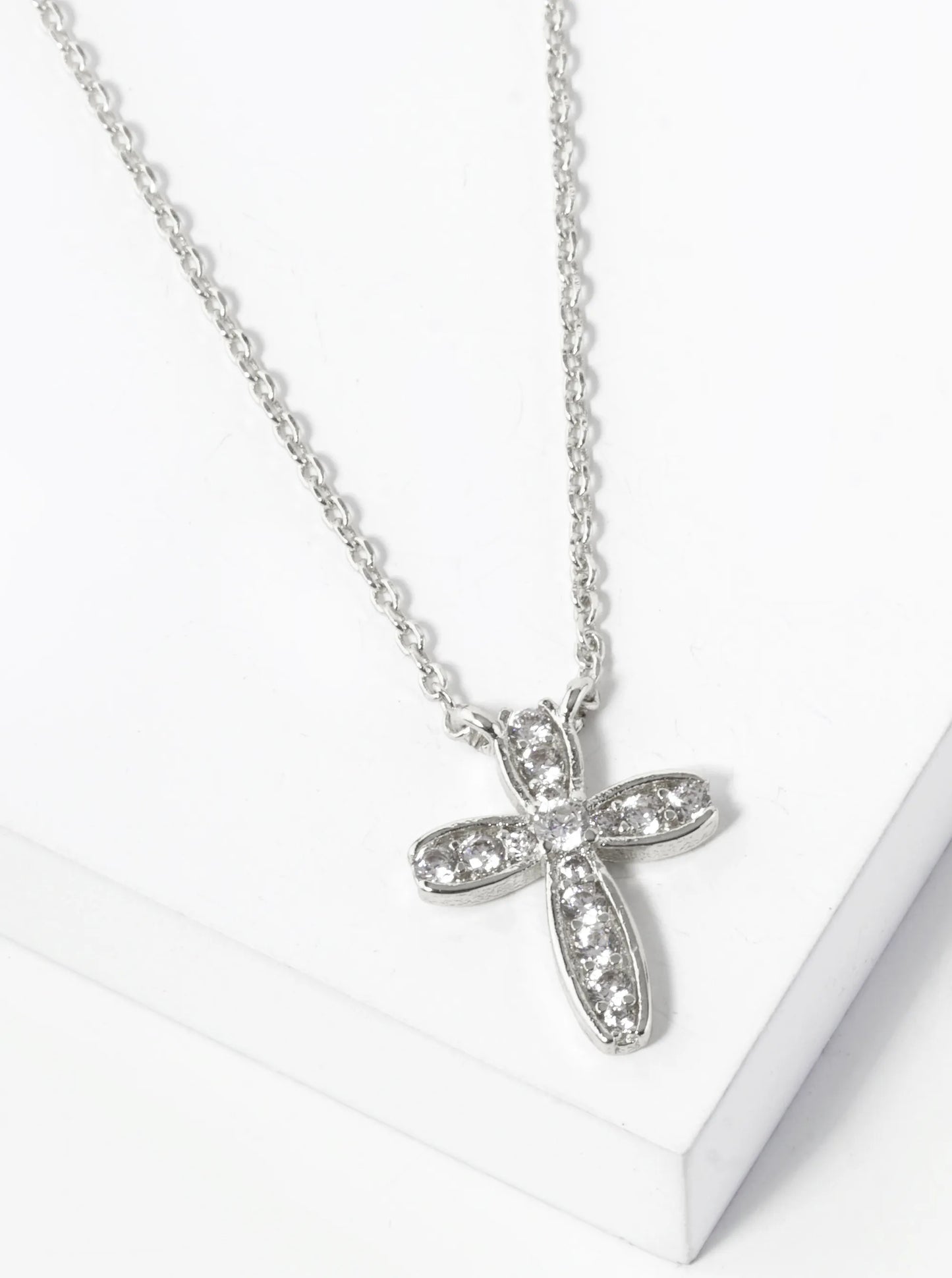 18K Gold Dipped Cubic Zirconia Pave Cross Pendant Necklace