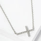 18K Gold Dipped Cubic Zirconia Pave Sideways Cross Pendant Necklace