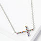 18K Gold Dipped Cubic Zirconia Pave Sideways Cross Pendant Necklace