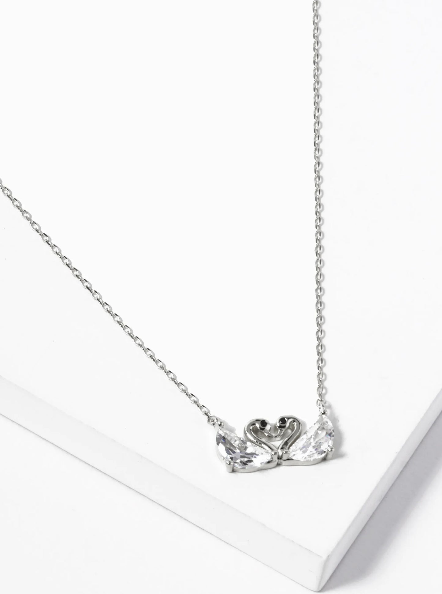 18k Gold Dipped Cubic Zirconia Swan Couple Pendant Necklace