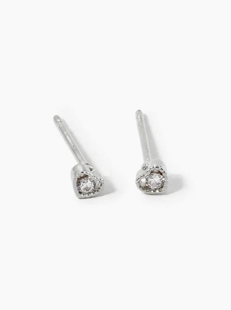 White Gold Dipped Dainty CZ Heart Post Stud Earrings
