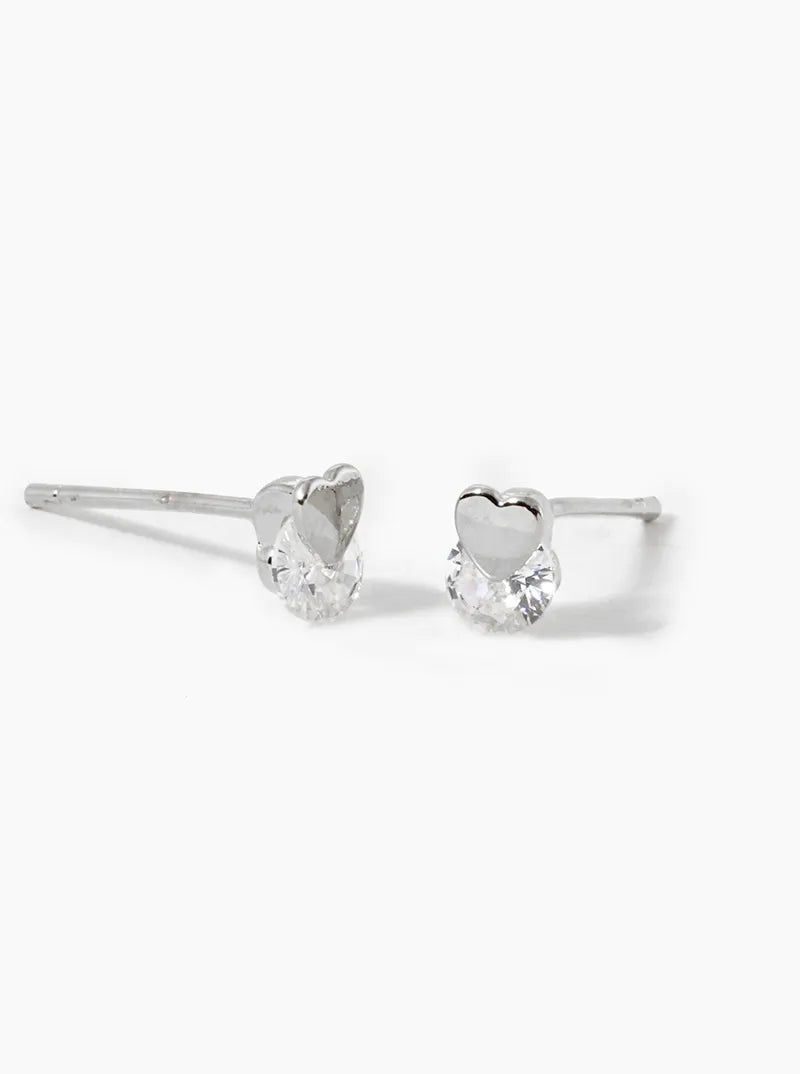 18k Gold Dipped Dainty CZ Stone Heart Stud Earrings