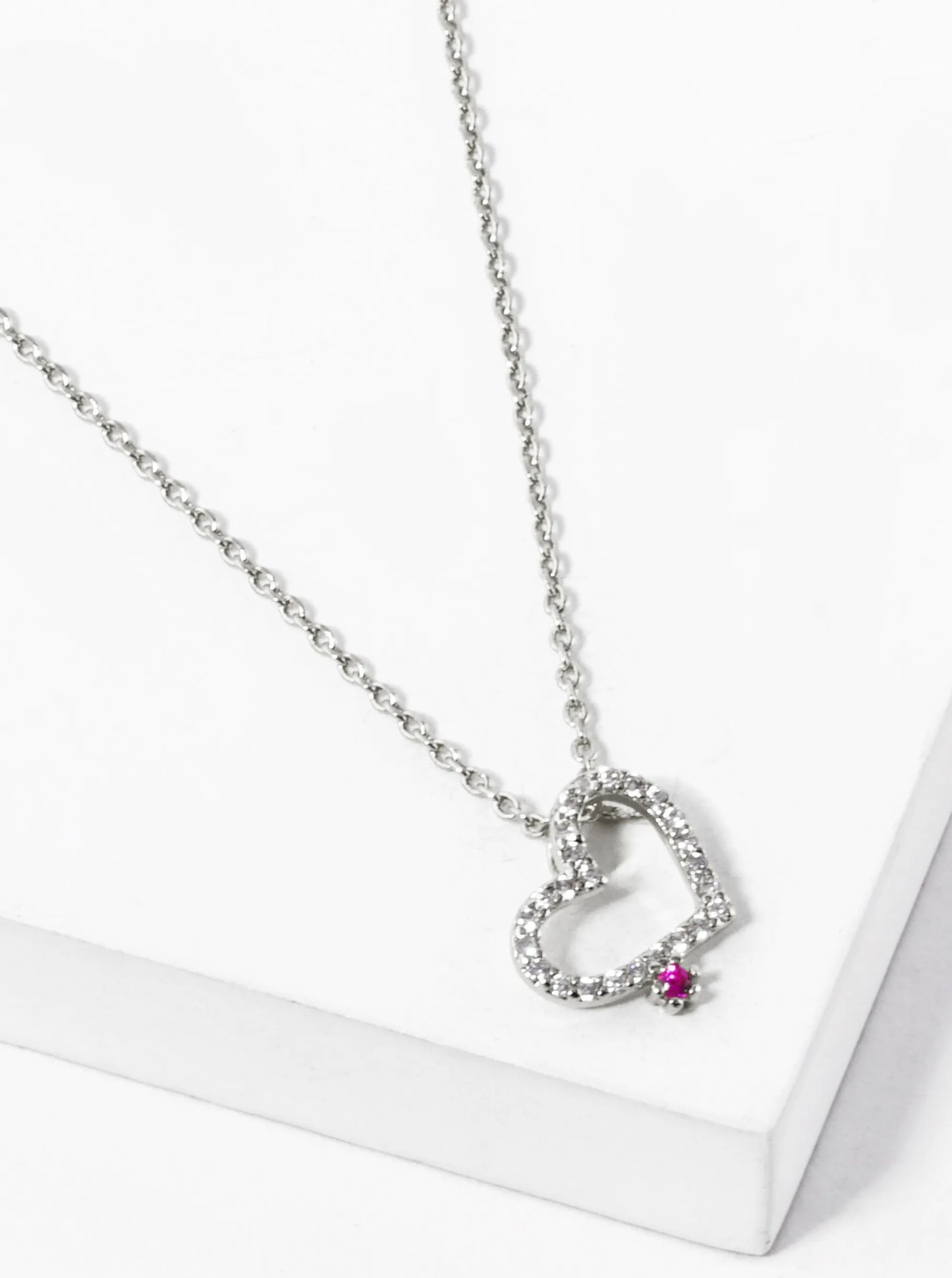 18K Gold Dipped Dainty Heart With Pink Stone Pendant Necklace